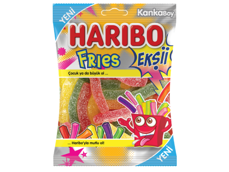 Haribo Fizz Fries ekşi jelibon şerit şeker 70 g paket – Haribo toptan jelibon ürünü