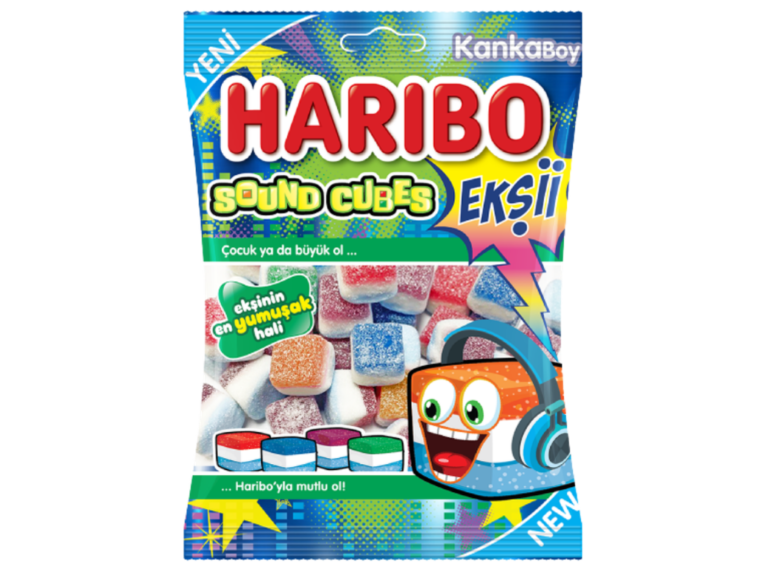 Haribo Sound Cubes ekşi küp jelibon şeker 70 g paket – Haribo toptan jelibon ürünü