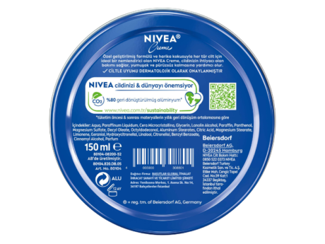 Nivea Creme 150 ml mavi teneke nemlendirici krem arka yüz ürün bilgileri – Nivea toptan