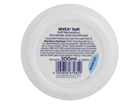 Nivea Soft 300 ml nemlendirici bakım kremi arka yüz ürün bilgileri – Nivea toptan