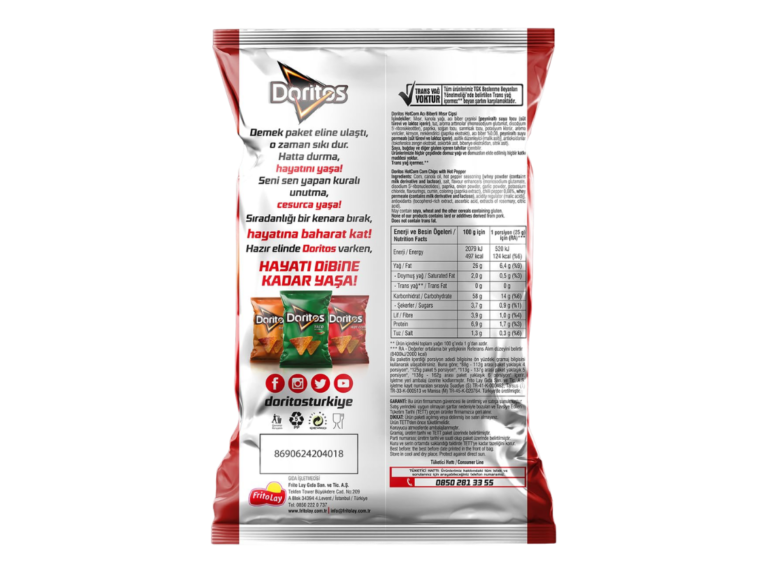 DORITOS HOT CORN 130GR arka yuz — DORITOS wholesale product